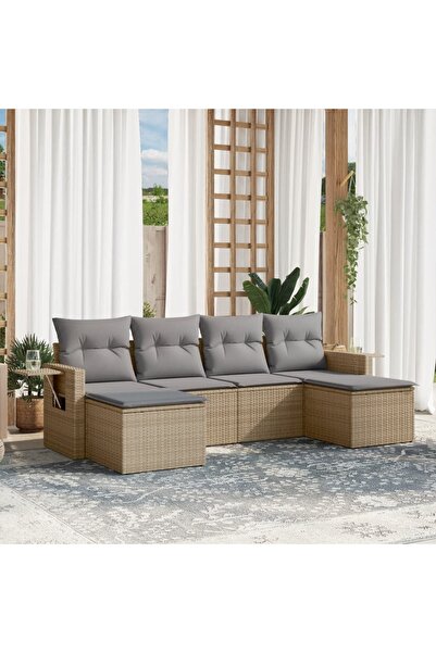 vidaxl Garden sofa set with cushions, 6 pieces, beige, polyrattan