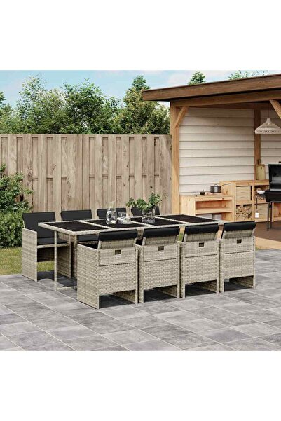 vidaxl Garden furniture set with cushions, 9 pieces, light grey, polyrattan