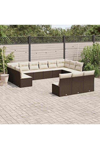 vidaxl Set canapele de gradina cu perne, 13 piese, maro, poliratan