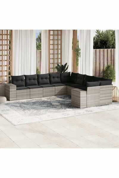 vidaxl Garden sofa set with cushions 10 pieces light gray polyrattan