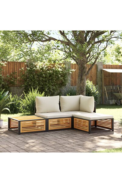 vidaxl Set canapele de gradina cu perne, 4 piese, lemn masiv de acacia
