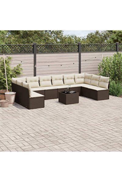 vidaxl Garden sofa set with cushions, 11 pieces, brown, polyrattan