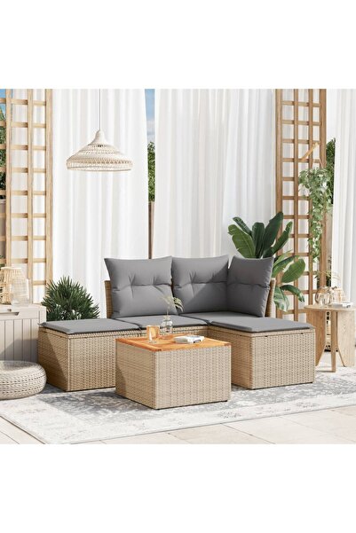 vidaxl Set canapele de gradina cu perne, 5 piese, bej, poliratan