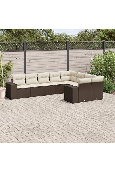 vidaxl Garden sofa set with cushions, 9 pieces, brown, polyrattan