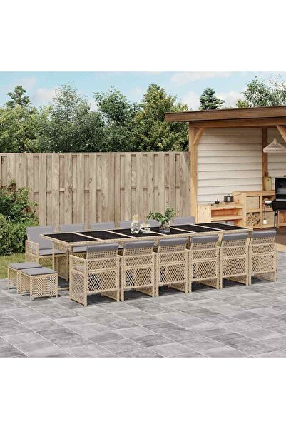 vidaxl Garden furniture set with cushions, 17 pieces, beige, polyrattan