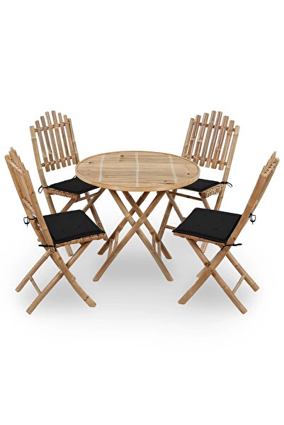 vidaxl Set mobilier de exterior pliabil, cu perne, 5 piese, bambus