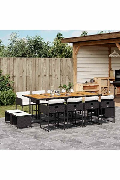 vidaxl Garden furniture set with cushions, 13 pieces, black, polyrattan