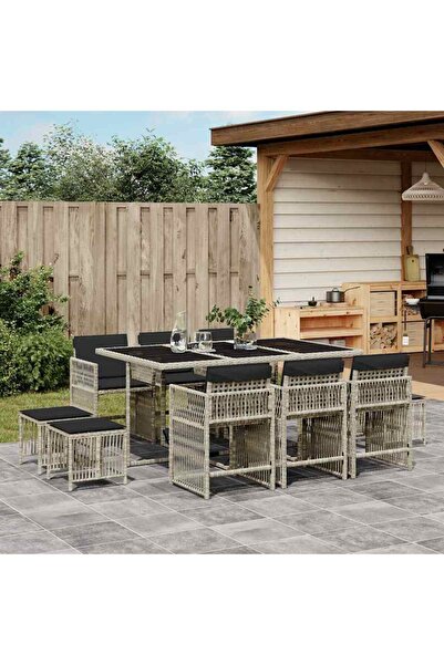 vidaxl Set mobilier de gradina cu perne 11 piese gri deschis poliratan