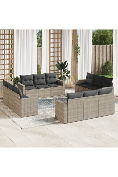 vidaxl Set canapele de gradina cu perne, 12piese gri deschis poliratan