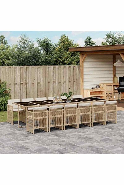 vidaxl Garden furniture set with cushions, 13 pieces, beige, polyrattan