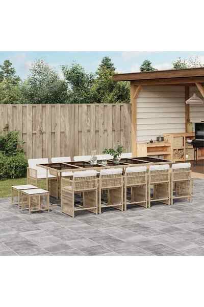 vidaxl Set mobilier de gradina cu perne, 15 piese, bej, poliratan