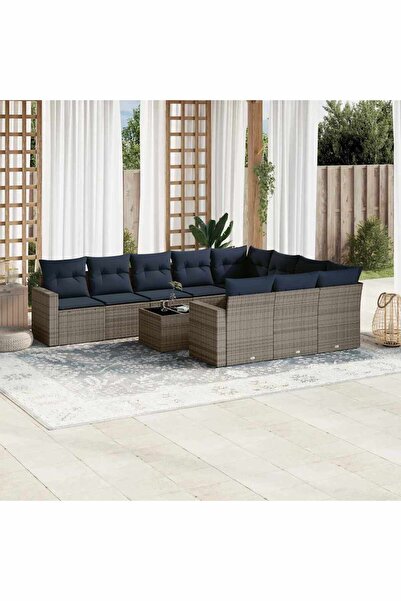vidaxl Set canapele de gradina cu perne, 11 piese, gri, poliratan