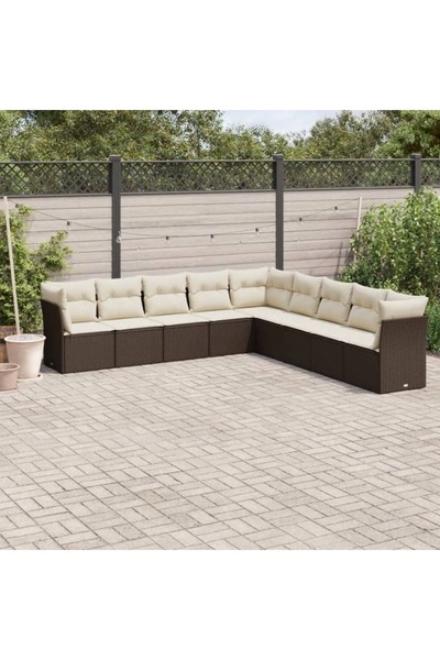 vidaxl Garden sofa set with cushions, 9 pieces, brown, polyrattan