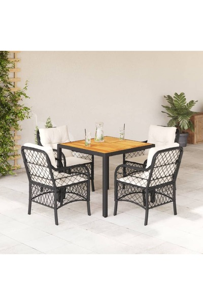 vidaxl Set mobilier de gradina cu perne, 5 piese, negru, poliratan