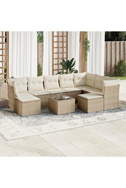 vidaxl Set canapele de gradina cu perne, 10 piese, bej, poliratan