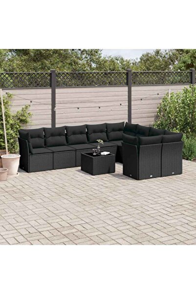 vidaxl Set canapele de gradina cu perne, 10 piese, negru, poliratan