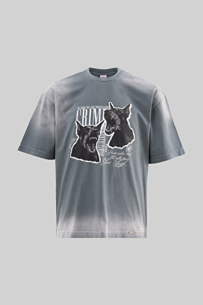 Machinist Men's Dog Printed Oversize T-Shirt Gray
