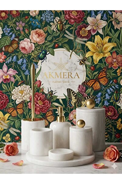 Akmera Home Tüm Parçası Mermer Ultra Lüks 7 Parça Banyo Seti