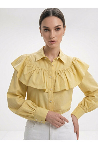 SUPER FASHION CLUB Kadın Pelerinli İnci Düğmeli Gömlek