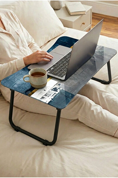 Zevahir Home Foldable Glass Laptop Stand - Navy Blue Gold Modern Abstract Themed