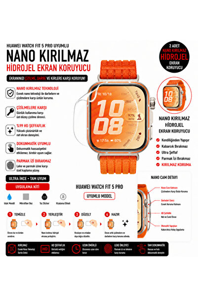 Astakos Huawei watch fit 5 pro Uyumlu Nano Jel Ekran Koruyucu 2 Adet Güçlendi...