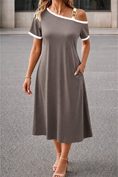 Wear Up Rochie de damă cu mânecă scurtă, cu o singură bretea, midi, din viscoză