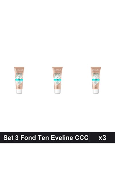 Makeup Set 3 Fonduri Ten Eveline CCC Magical 50 Light-Beige 30ml, Acoperire C...