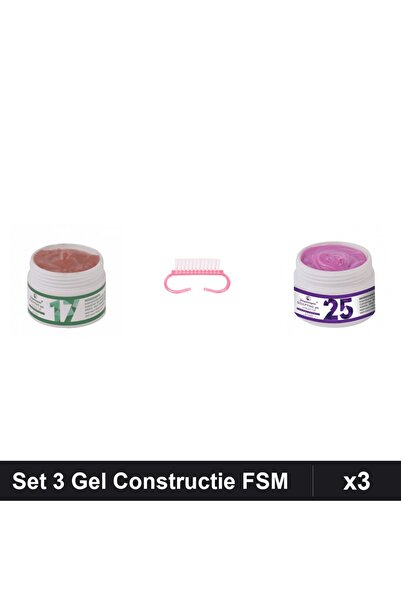Makeup Set 3 Gel Constructie UV LED FSM 15g, Nuante 17 și 25, Periuță Praf Ro...