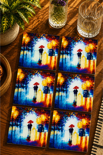 JHAAR Oil Painting Look Love Street Modern Set of 6 Coasters - Uv Printing Md...
