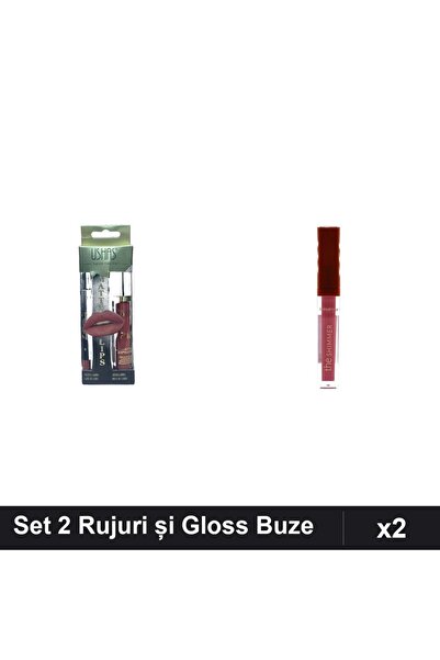 Makeup Set 2 Produse Buze: Ruj Ushas nr 18 + Gloss Shimmer Ruby Rose 03, Machiaj