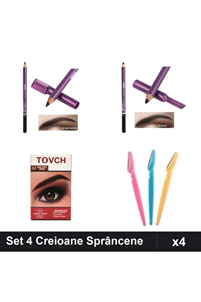 Makeup Set 4 Creioane și Vopsea Sprâncene Mn, Nuante Maro Gri 02 01, cu Lame ...