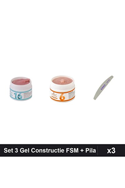Makeup Set 3 Gel Constructie UV LED FSM 15g Nuante 16 06 + Pila Unghii EMMA 1...