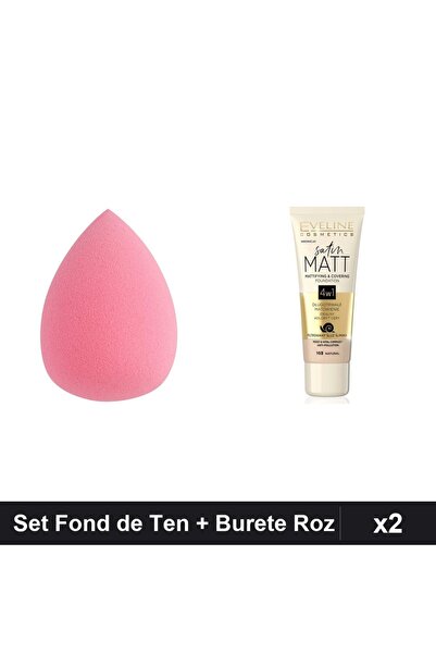 Makeup Set 2 Fond de Ten Eveline Cosmetics Satin Matt 103 30ml + Burete Roz