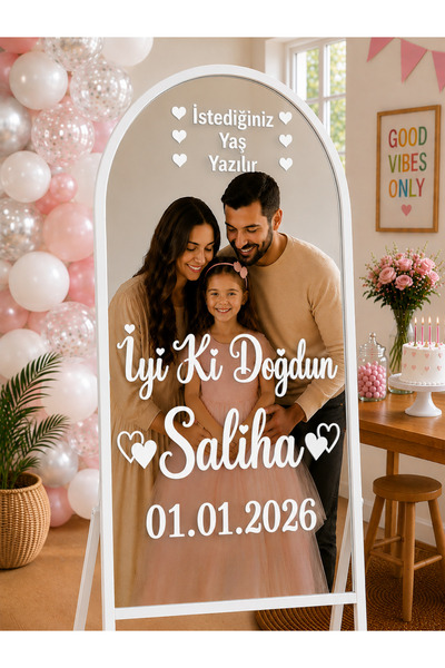 AlpiLeo Kız Çocuk Doğum Günü Ayna Yazısı Beyaz Sticker | İstenilen İsim Tarih...