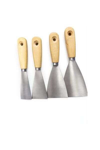 OEM Set 4 suporturi inox cu mâner din lemn, 38x50x75x100 mm, argintiu