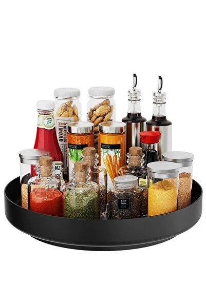 PUFO Black metalic rotating tray organizer for refrigerator or cabinet with n...