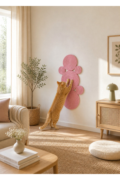 Naspar Pink Color 100% Organic Straw Jute Rope Stitched Cat Scratching Mat Na...