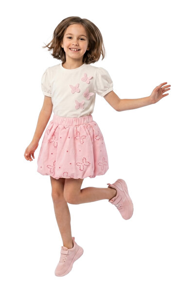 mycuess Girl's 2-Piece Set Butterfly Detailed T-Shirt Balloon Skirt 6-9 Years