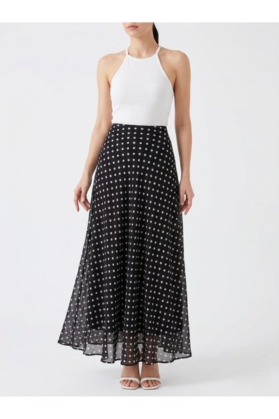 MAİMODA Women's Modest Polka Dot Chiffon Maxi Skirt