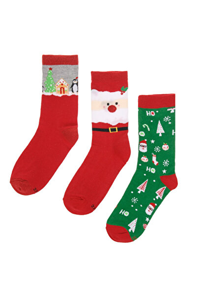 Zumzeria Red Green Christmas Pattern Women's Socks with Lurex (37-41) - 3 pairs