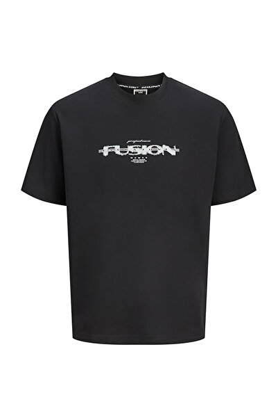 Jack & Jones Siyah Erkek Rahat Yazı Baskılı T-Shirt 12294978 JCOFUSION BRANDI...