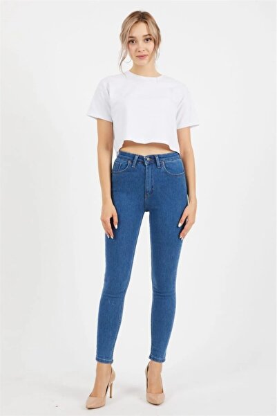 TugsatTasarTekstil Pantaloni de damă din denim, albaștri, cu picior îngust, s...