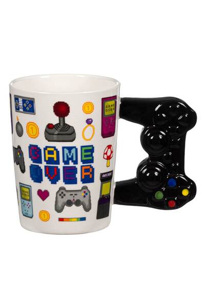 Zumzeria Cană ceramică albă cu design de joc 3D și mâner tip joystick, 375ml