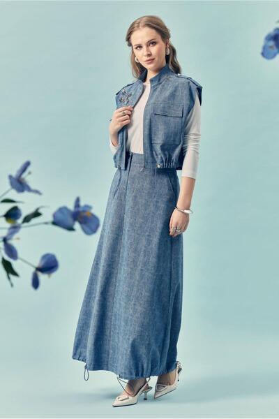 Alvina Denim Look Skirt Suit 46367