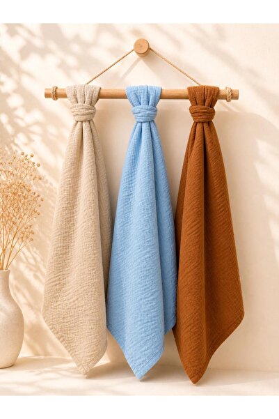 miely Çok Amaçlı İki Katlı Müslin Örtü & Battaniye 3'lü Set 80x80 cm %100 Pamuk