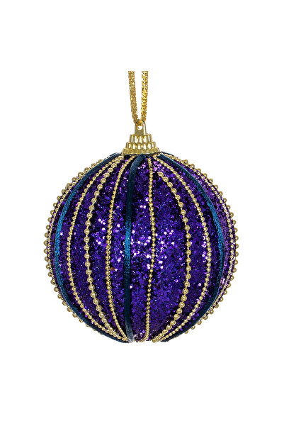 Zumzeria Christmas Tree Ornament Blue Purple Foam Glitter Ball with Golden Ch...