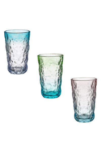 Zumzeria Set of 3 Glass Cups in Different Colors with Textured Surface 400ml