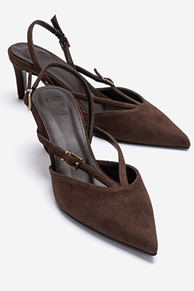 LuviShoes Armonia Brown Suede Women's Heeled Shoes with Tape Detail