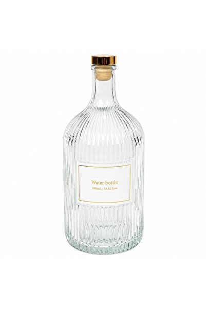 PUFO Ellegant Glass Bottle for Water or Liquids, 1L, with Gold Metal Cap – Mo...
