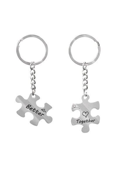 Zumzeria Breloc argintiu cu piese puzzle „Mai bine împreună” 10cm - 2 buc